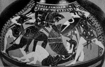 Heracles fighting against three Amazons