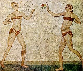 two Amazons playing ball