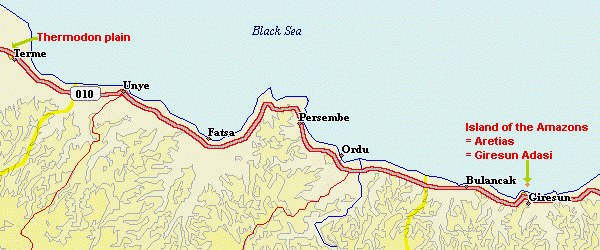 Lageplan von Giresun Adasi und Umgebung